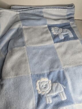 Amy Coe Limited Ed Blue Lion Patchwork Squares Baby Blanket Security 30x40"
